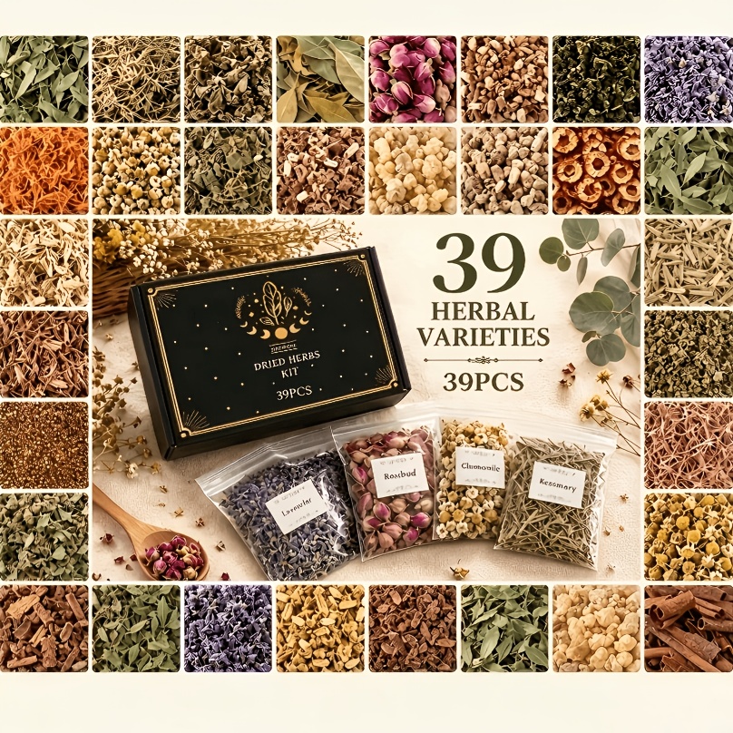 39 Varieties Dried Botanical Herbs Kit, 40 Individual Packs Of Dried Flowers, Leaves, & Bark For Crafts, , Sachet Making, Candles, Soap, Resin Art & Home Decor