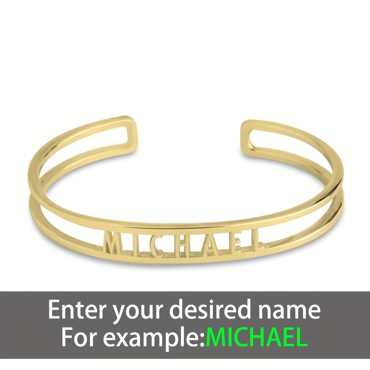 TEMU Custom Personalized Exquisite English Name Openwork Cuff Bracelet, 18k Golden-plated Stainless Steel, Simple, Stylish, And Elegant, Suitable For