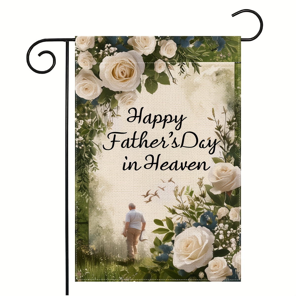 

Happy Father's Day In Heaven Garden Flag - Linen, Double-sided, Weather-resistant, 12x18 For Outdoor Memorial Display