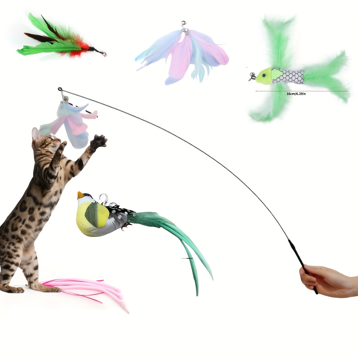3pcs Interactive Cat Toys Stick Cat Wand Cat Fishing Rod Game Wand