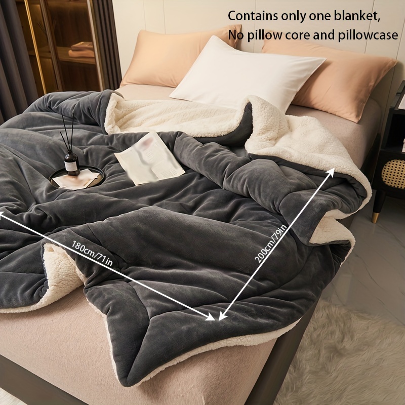 Simple 1pc Old Gray Double-layer Milk Velvet Topstitched Blanket, Casual Throw Blanket, Nap Blanket