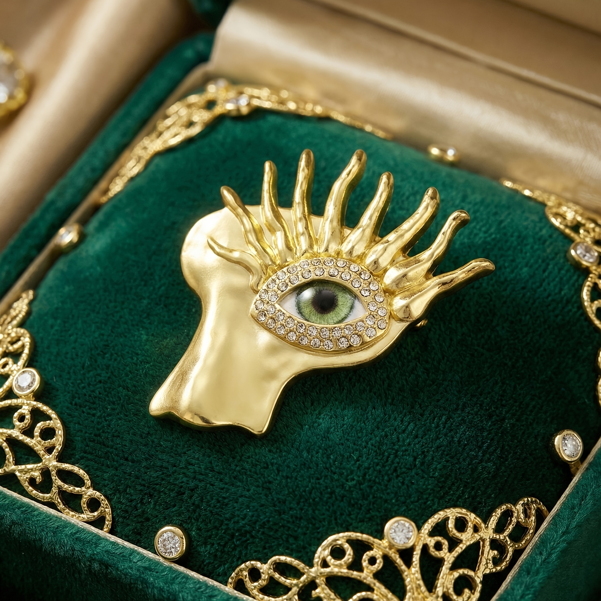 TEMU 1pc Golden Evil Eye Zirconia Brooch, Artistic Design Pin, Statement Jewelry