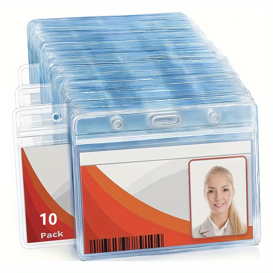 

10pcs Horizontal Id Badge Holders With , Clear Pvc, Waterproof, Non-toxic, High Clarity -