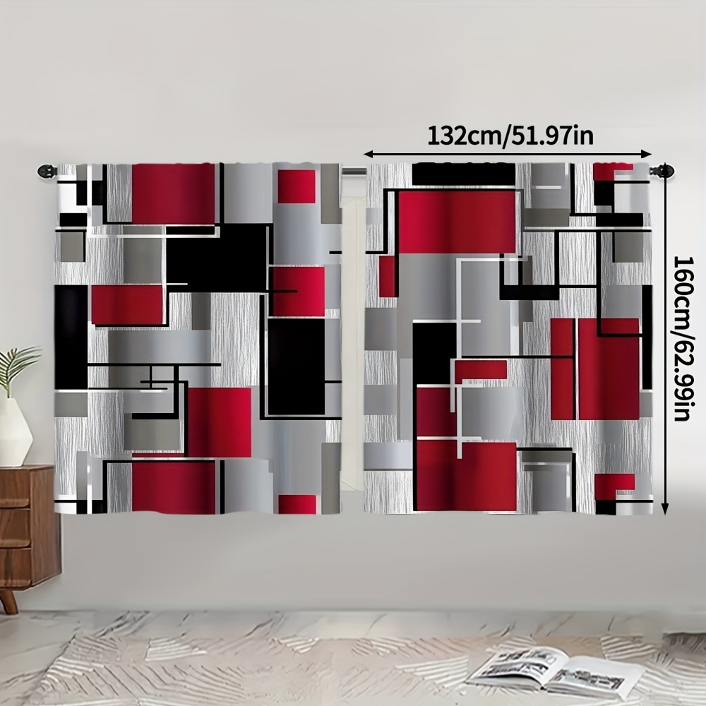 TEMU 2pcs, 2d Flat Printing Hot Curtains, Oversized Abstract Geometric Modern Art Printed, 100% Polyester, Suitable For Living Room, Bedroom, Office