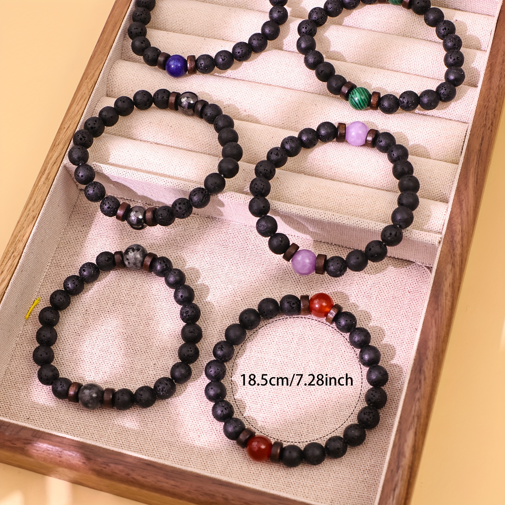 12pcs Vintage Black Natural Stone Bracelet Set