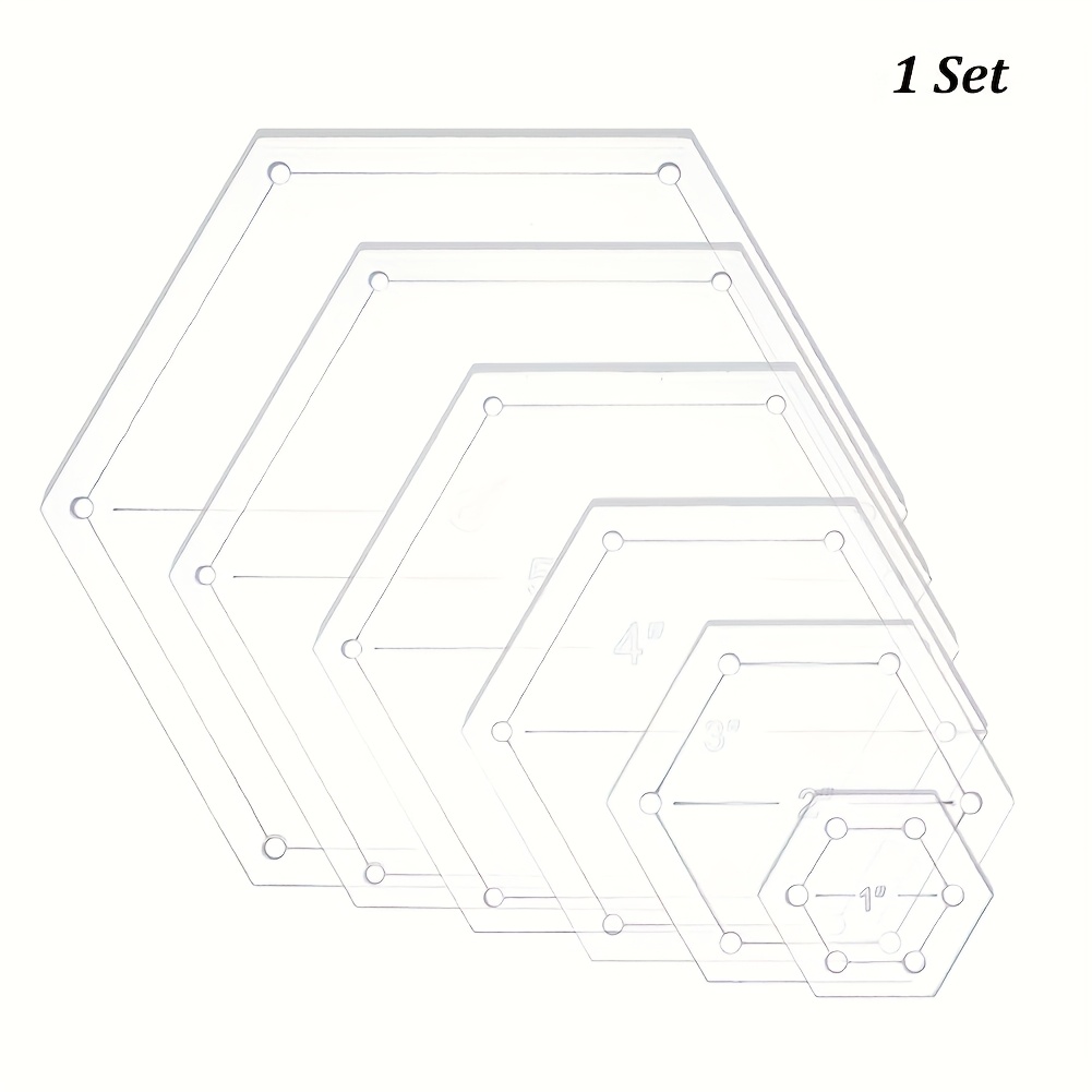 E-shop Ein Set aus 6 Stück Acryl transparenten Patchwork-Schablonen in Hexagonform, 1 Zoll, 2 Zoll, 3 Zoll, 4 Zoll, 5 Zoll, 6 Zoll, mit 1/4 Zoll ,