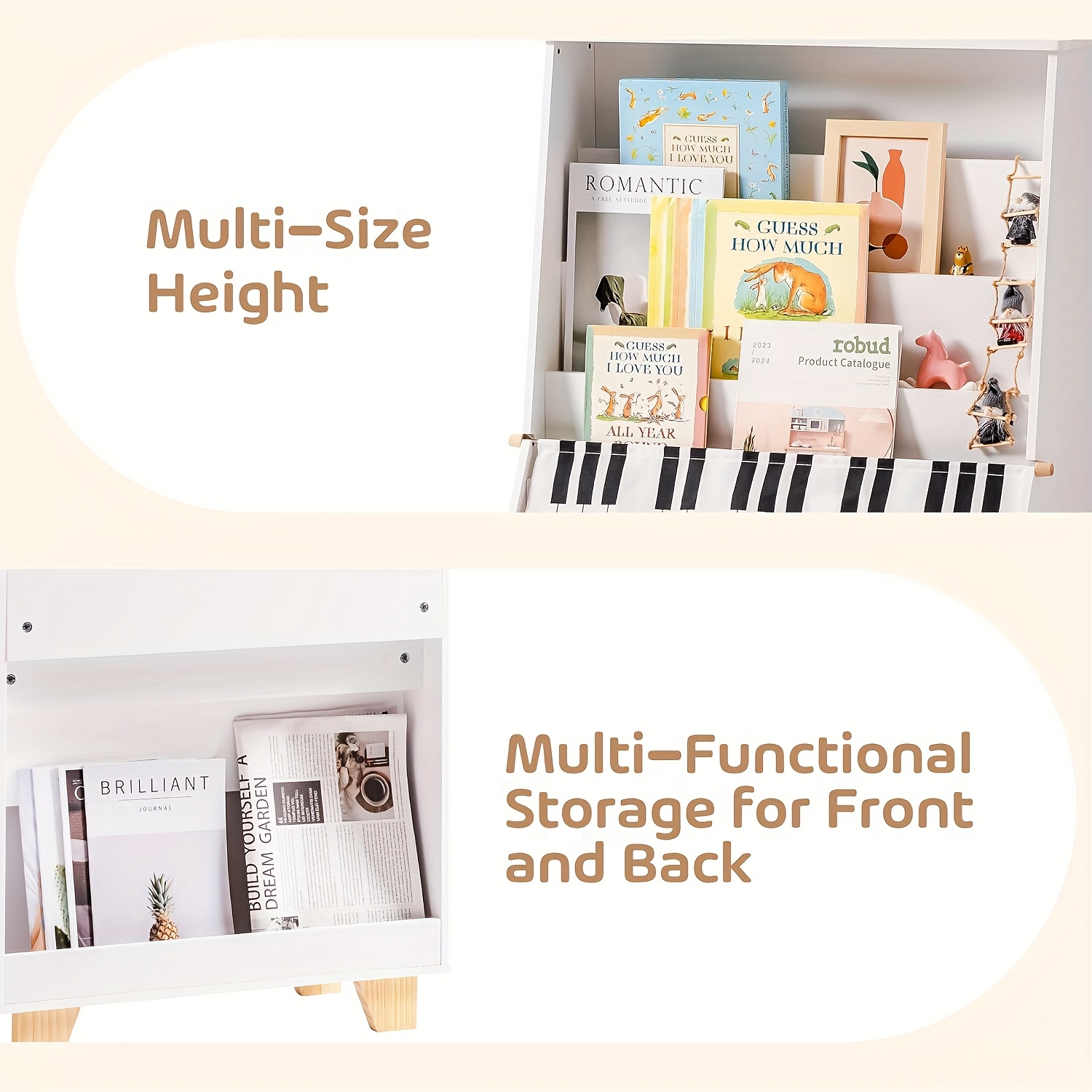 ROBOTIME White 4-storey Children's Bookshelf, Wooden Children's Bookshelf Front And Rear Storage - Suitable for Preschool Bookshelves In Classrooms, Game Rooms, And Daycare Centers