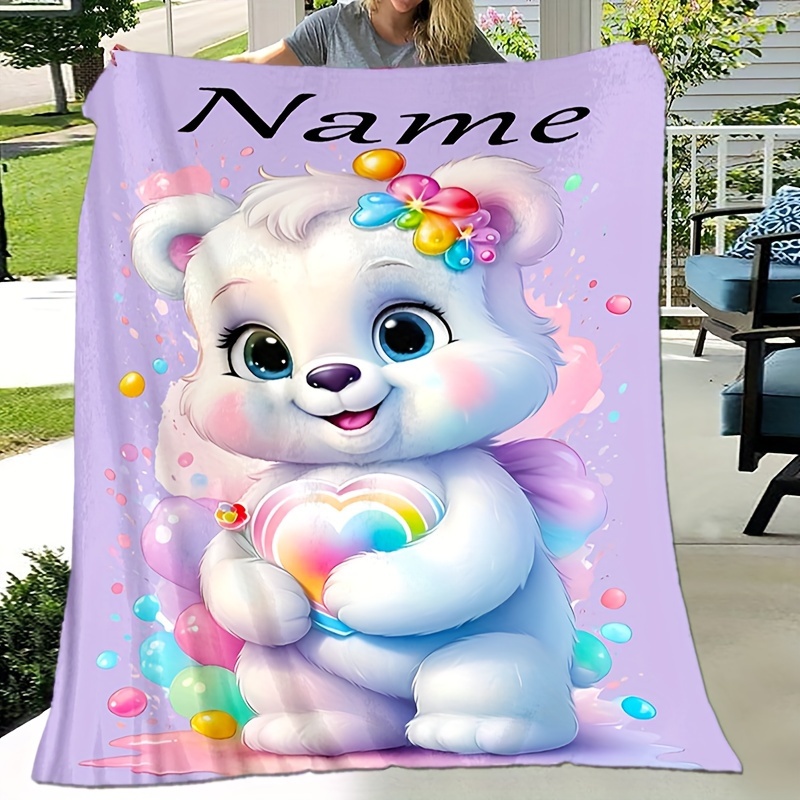 

1pc Personalized And Polyester Blanket Bear And - Printed, For , Camping, , And To , , And