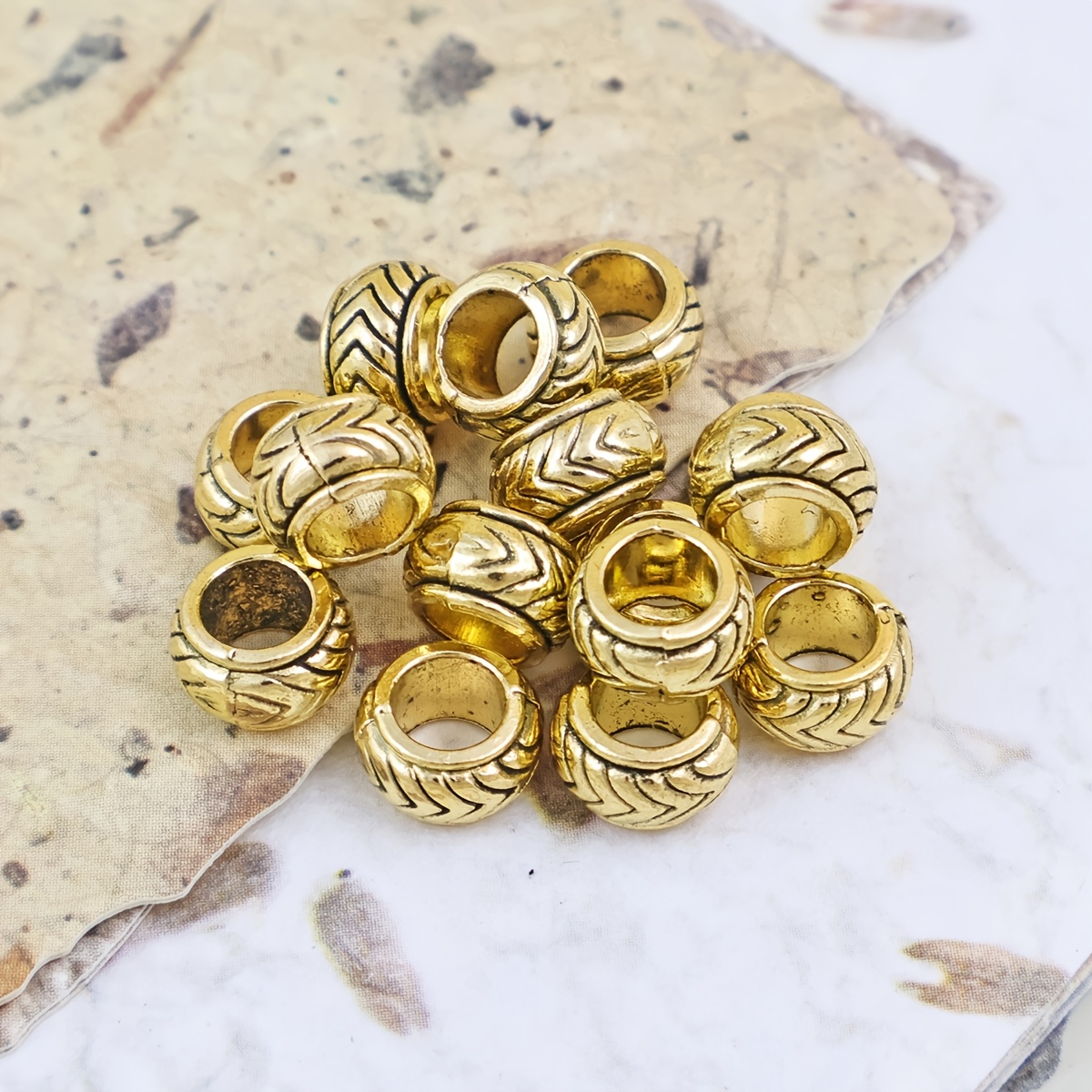 TEMU 50pcs 7mm Feather Tail Patterned Spacer Beads, Large Hole Loose Beads, Cylindrical Beads For Handmade Stringing, Decorative Beads, Solid Arrow
