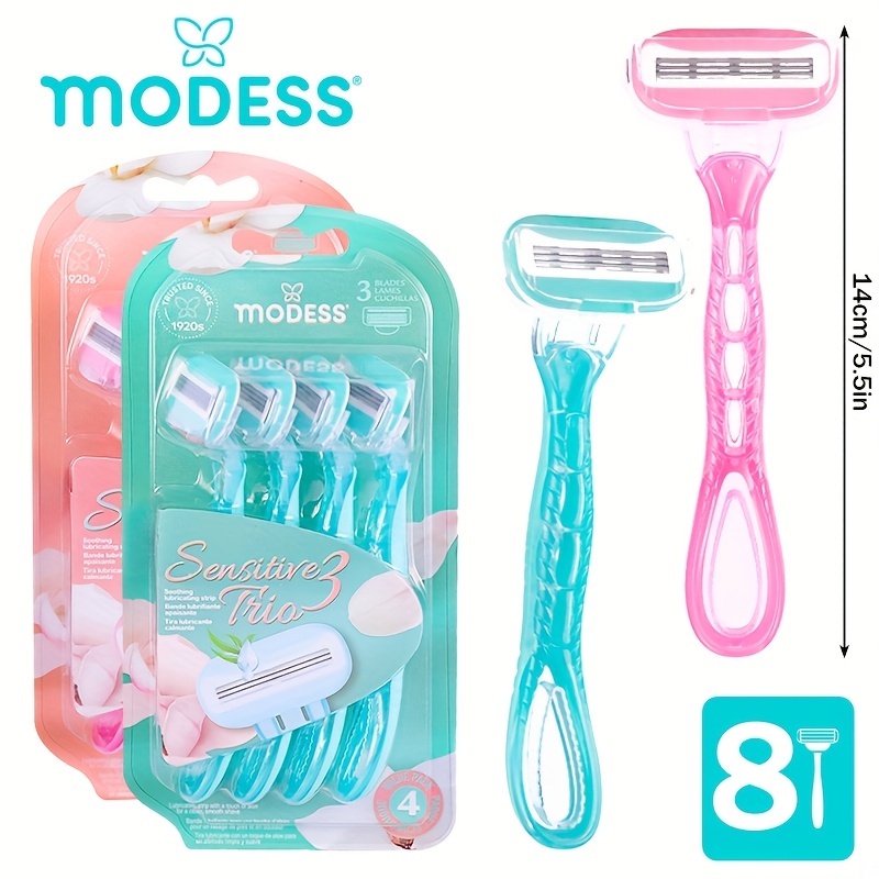 Modess Sensitive Women'S Shaving Razors (Available in Packs of 4 Or 8) - Soft Teal/Pink Blush, Designed for a Comfortable And Close Shave for Skin