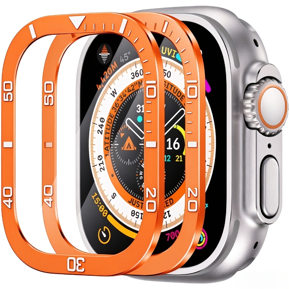 TEMU 2 Pack Screen Protector For Watch /3/2/1 49mm, Hd Tempered Glass Film And Metal Frame Bumper, Anti-scratch Bubble-free Ultra-thin Protective