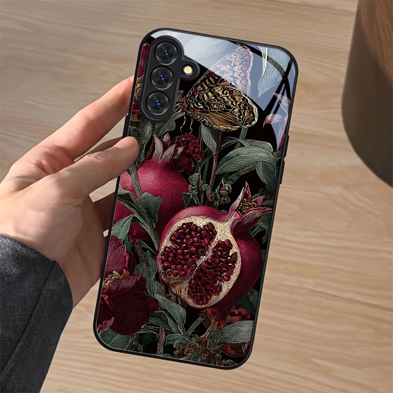 TEMU Phone Case: Vintage Pomegranate Art Frame Glass Phone Case Compatible With Galaxy A04 A04s A06 A13 A14 A15 A16 A22 A23 A24 A25 A32 A33 A34 A35