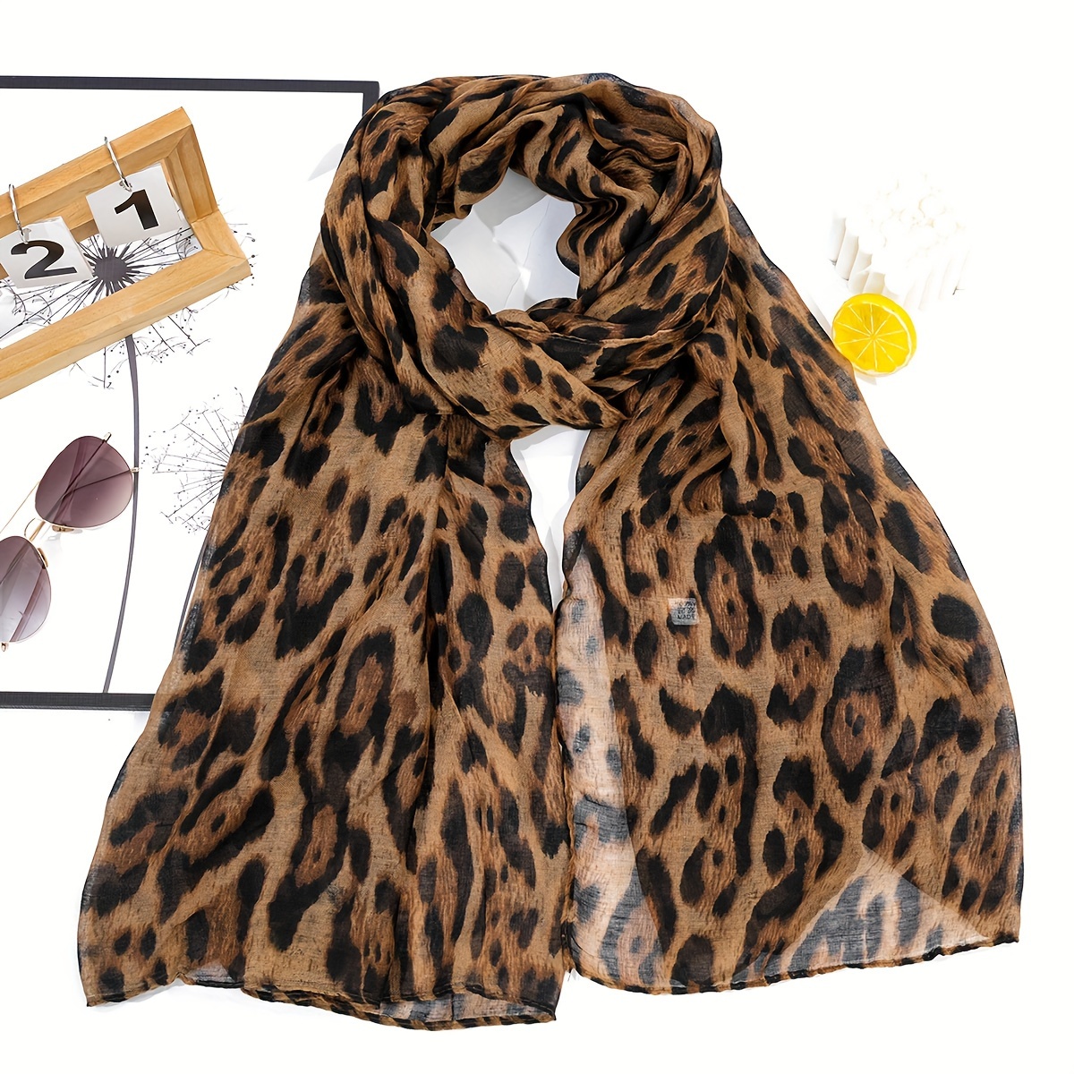 

100% Polyester Foulard Imprimé Léopard Style Maturité pour Femme - Coupe-Vent, Fil, Accessoire de Mode Imprimé pour - Lavage à ou Uniquement - Châle Inextensible