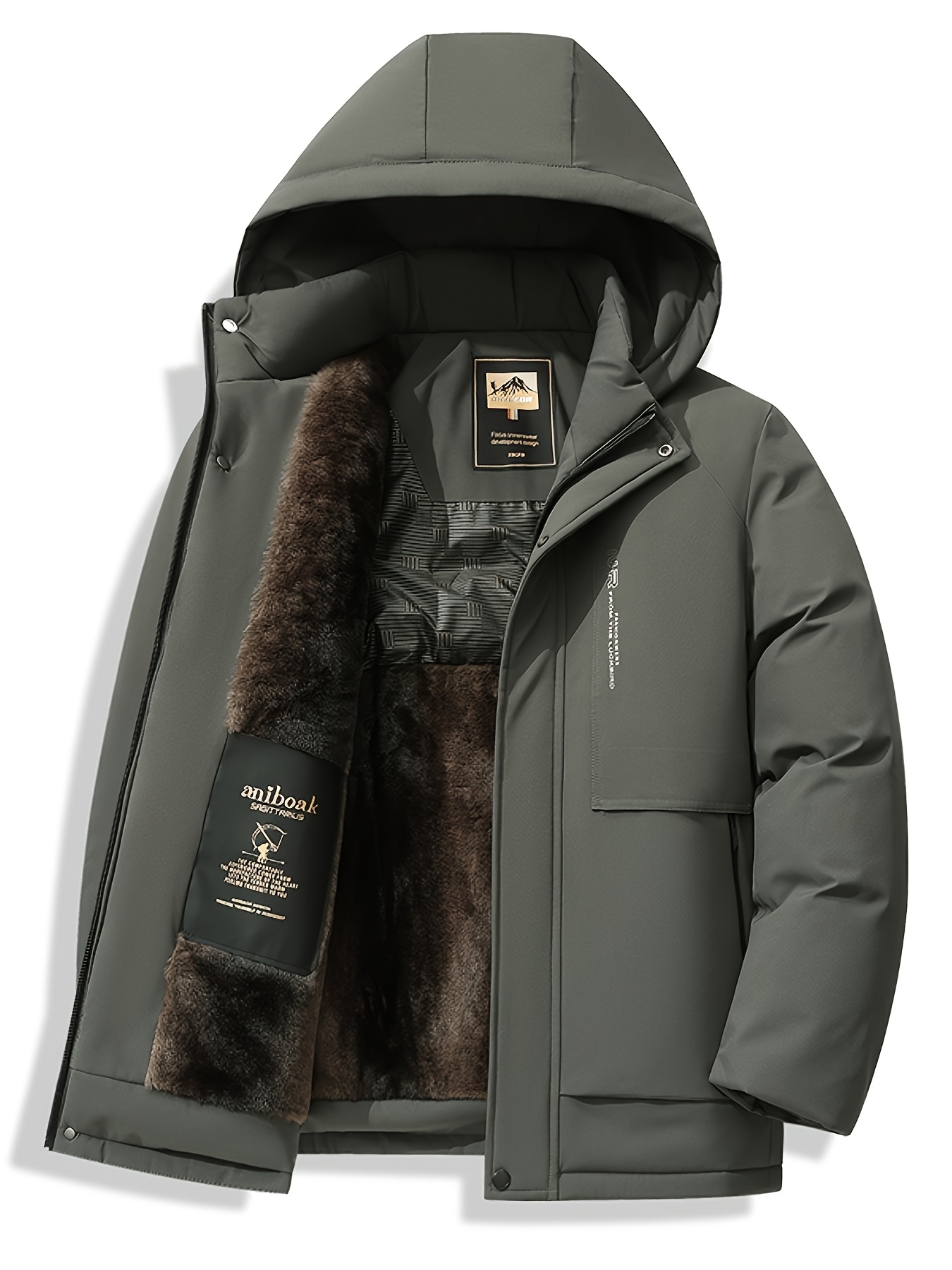 Men's Winter Fleece Lined Hooded Parka Jacket, Thick Warm Coat