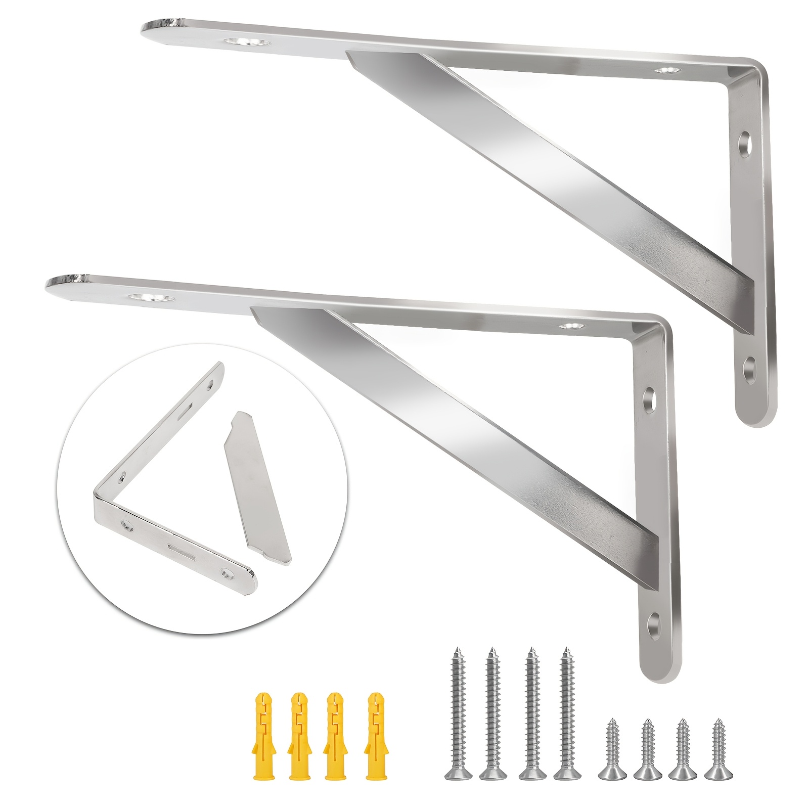 2pcs Heavy Duty 8" Stainless Steel Floating Shelf Brackets With Screws - 90 Degree Angle Wall Mount Support