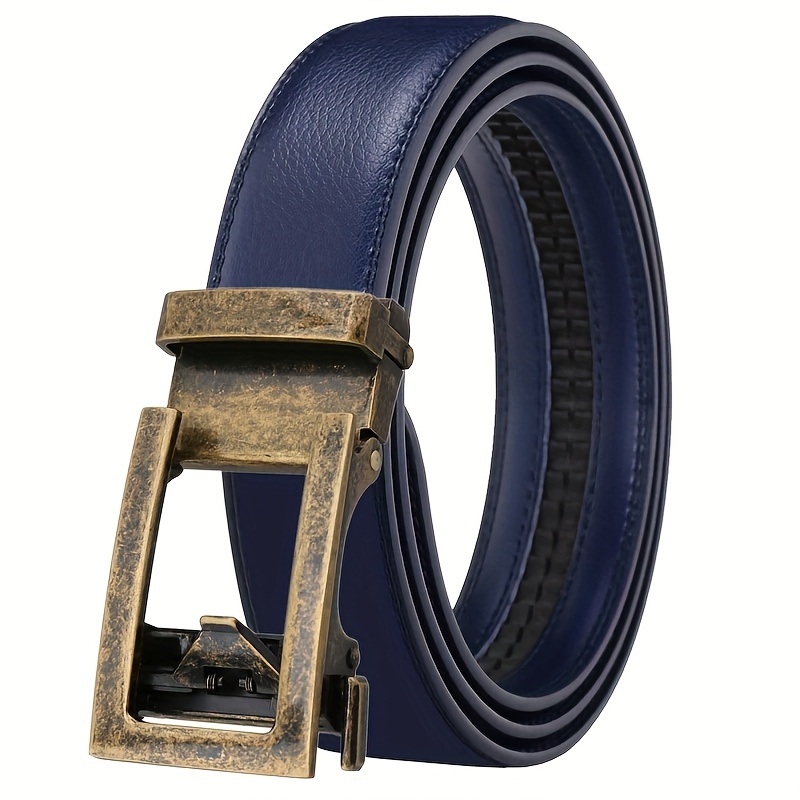 Men's Sleek Gray Leather Belt with Automatic Buckle