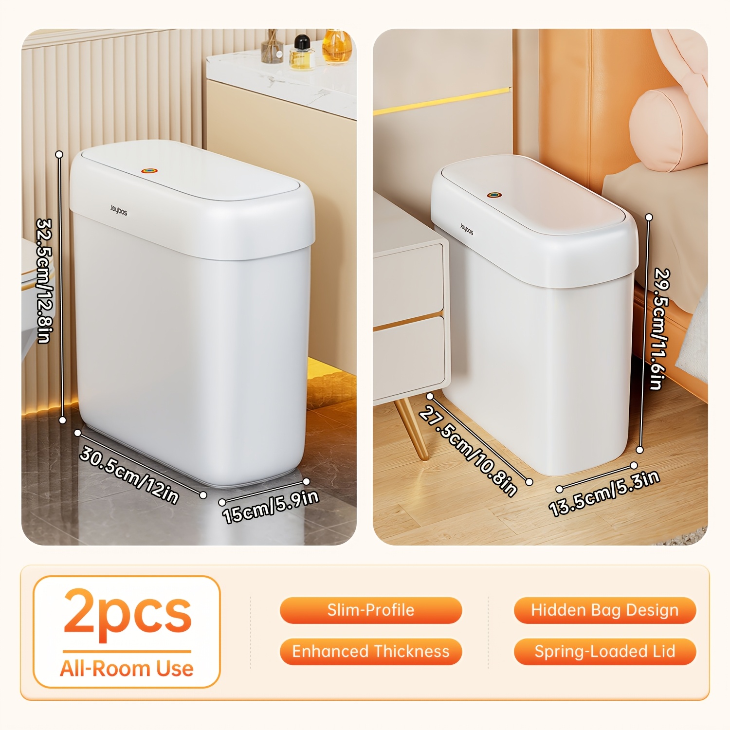 TEMU 2pcs New Narrow-slot Trash Can, Press-button Large Capacity Sealed Lid Odor-proof Bin, Space-saving For Living Room, Kitchen, Bathroom, Bedroom