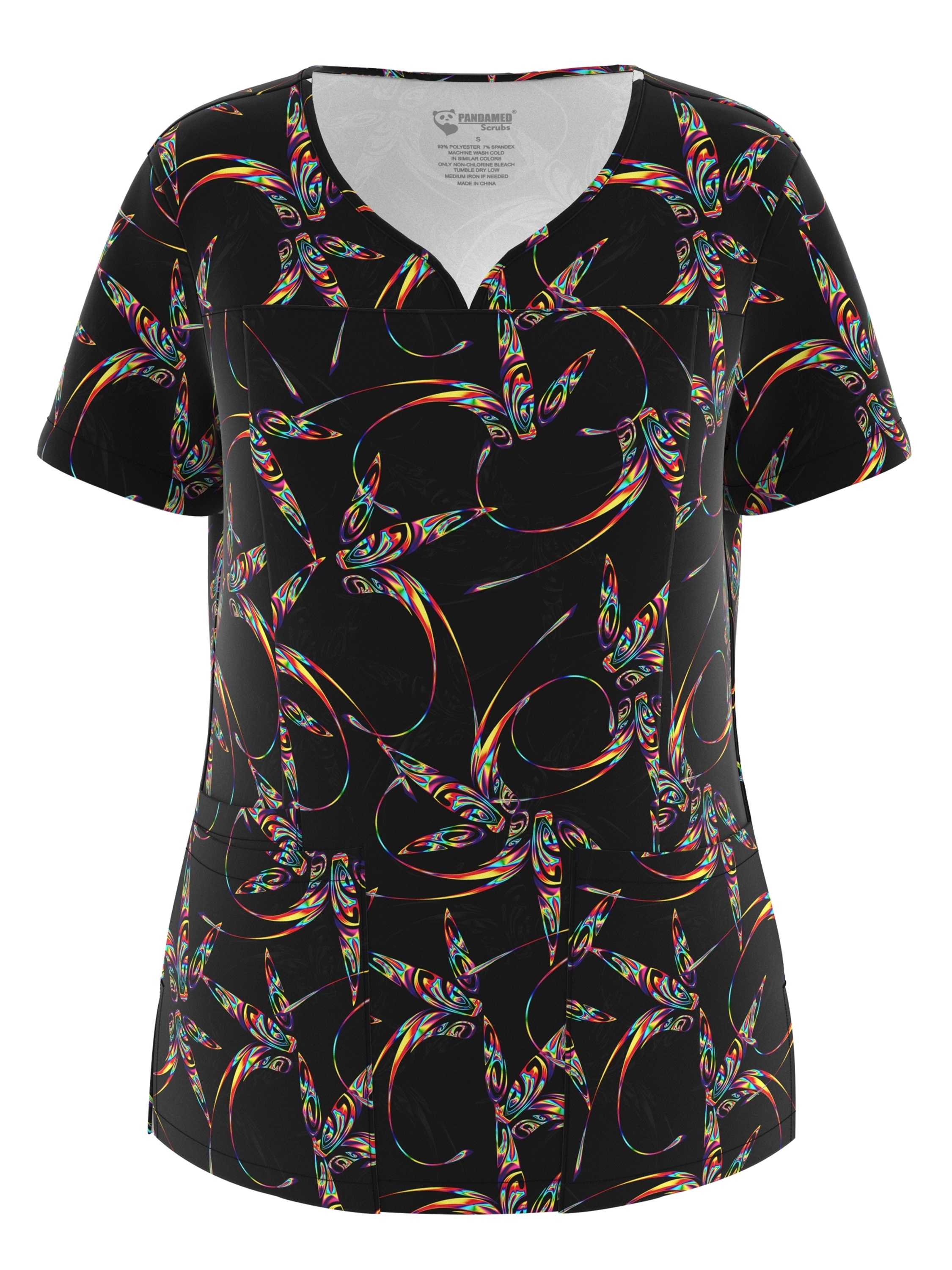 Elastic Printed Uniform Top - V-Neck Elastic Printed Nursing Top - Women's Classic Elastic Scrub Top with 3 Pockets 5-PPS104 59#.