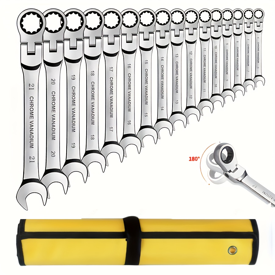 Image of 8/12/16pcs Movable Head Chrome Vanadium Steel Ratchet Wrench, Professional Fast Ratchet Wrench Set, Chrome Vanadium Steel Mirror Anti-rust , Light And Labor-saving To Use, Common Maintenance Model