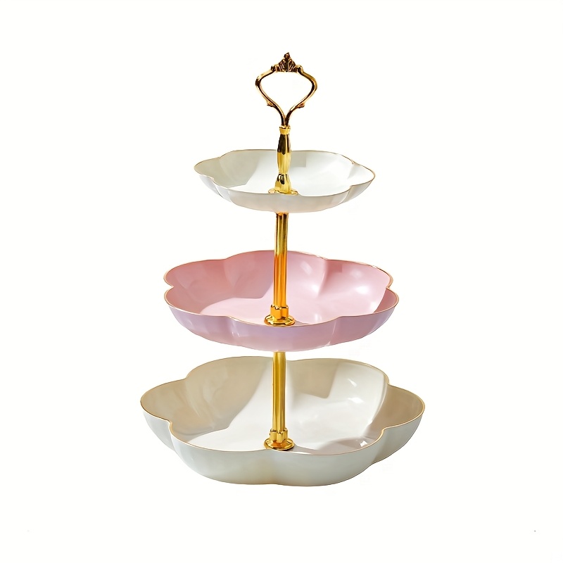 Image of Golden- 3/2-tier Plastic Cake Stand - Durable Floral For Stylish Dessert Display, Perfect For Decorative Service, Wedding Cake Decoration, Party Dessert Rack, Ornament Storage And Food Presentation