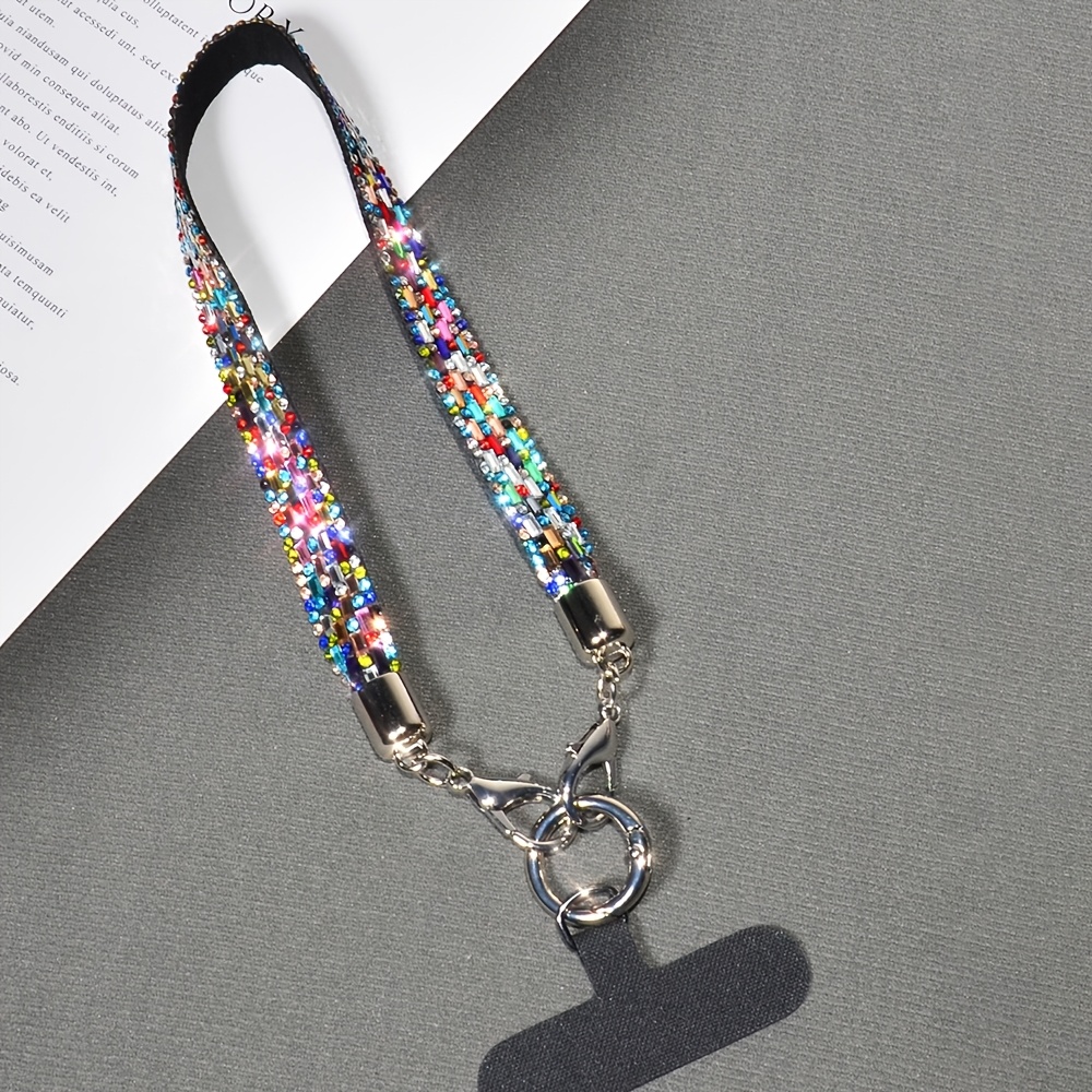 TEMU Lanyard para teléfono de lujo con cristales de diamante y lentejuelas, correa ancha para muñeca, accesorio y moderno para mujeres, ideal para