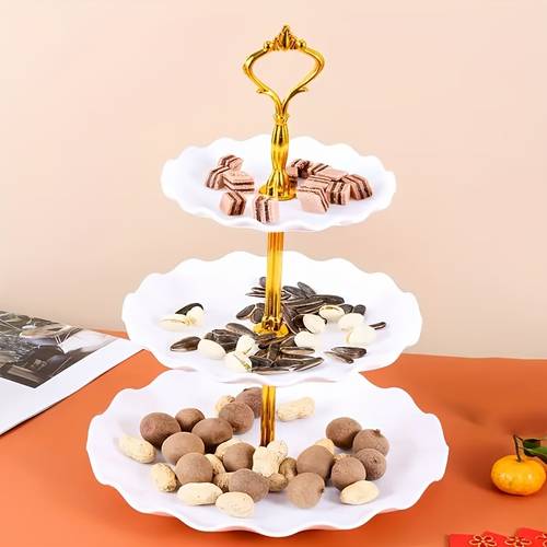 1pc three layer cake stand fruit plate household living room coffee table candy snack dessert multi layer multi functional dried fruit plate