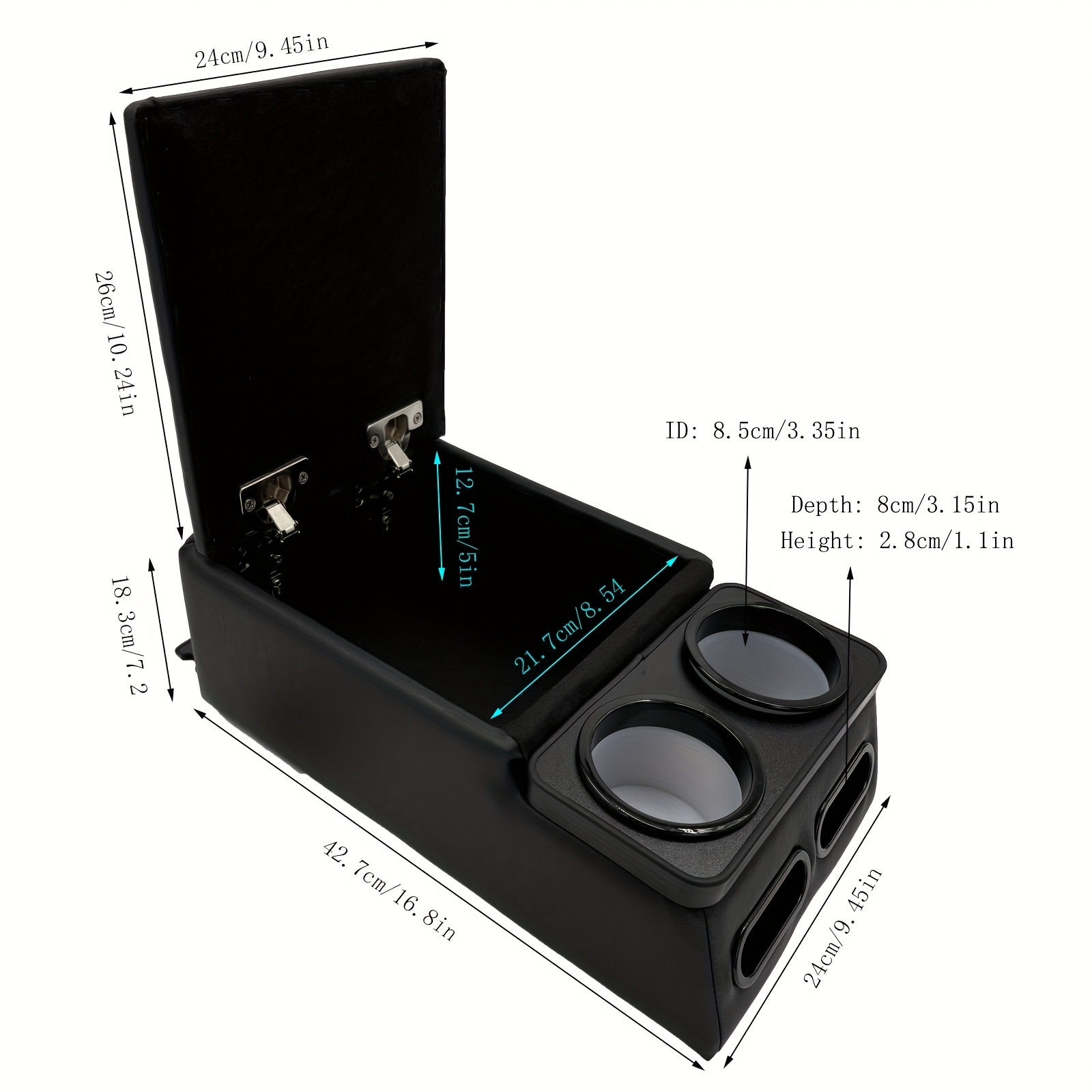 TEMU Universal Organizer For Truck Seats And Benches Featuring Cup Holders, An Armrest, And A Cushioned Top Lid, Designed For Car, Van, And Truck
