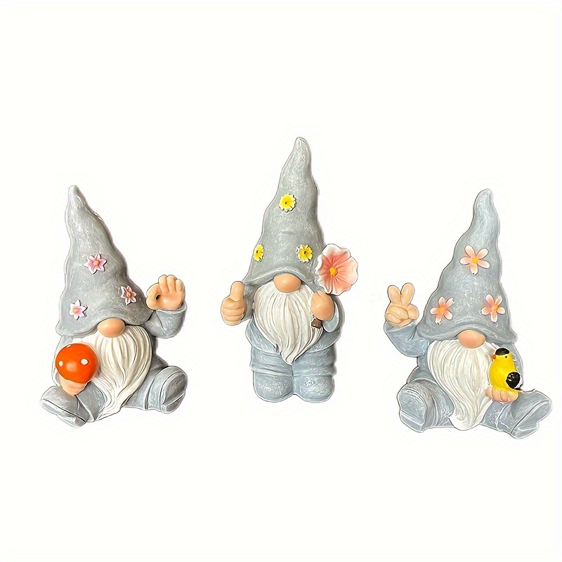 3pcs Set Of Resin Garden Gnomes - Whimsical Faceless With Beards, Yard, Lawn, Balcony & Porch Decor | Artistic Sculpture Statues By Yi Zhitan