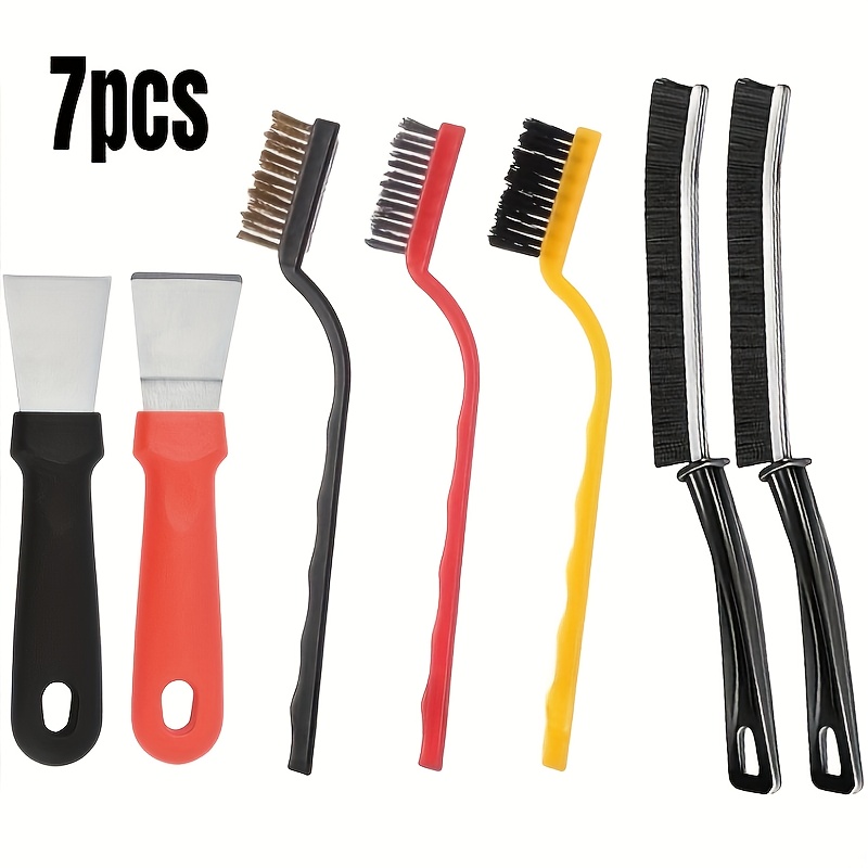 TEMU 7pcs Notched Cleaning Brush Set With Scraper, Hard Bristle Cleaning Supplies, Kitchen Stove Cleaning Brush And Scraper Tool Set For Bathroom Tiles, Kitchen Gas Stoves, Ovens,, And Sinks