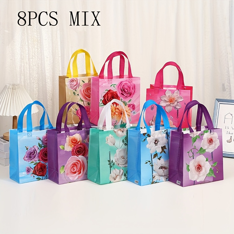 Image of Gift For Her/him 8pcs Of 23*22*11 Cm Wedding Floral Printed Gift Bags, Non-woven Shopping Bags, Tote Bags For Gifts