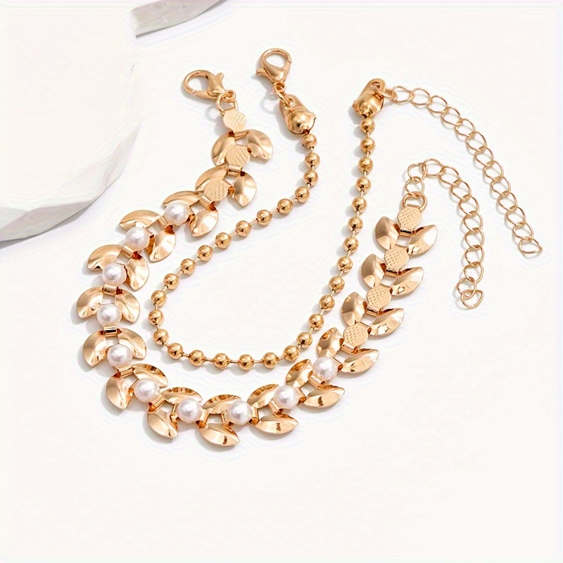 Golden Wheat Bracelets with Pearls Customizable Chain for Women