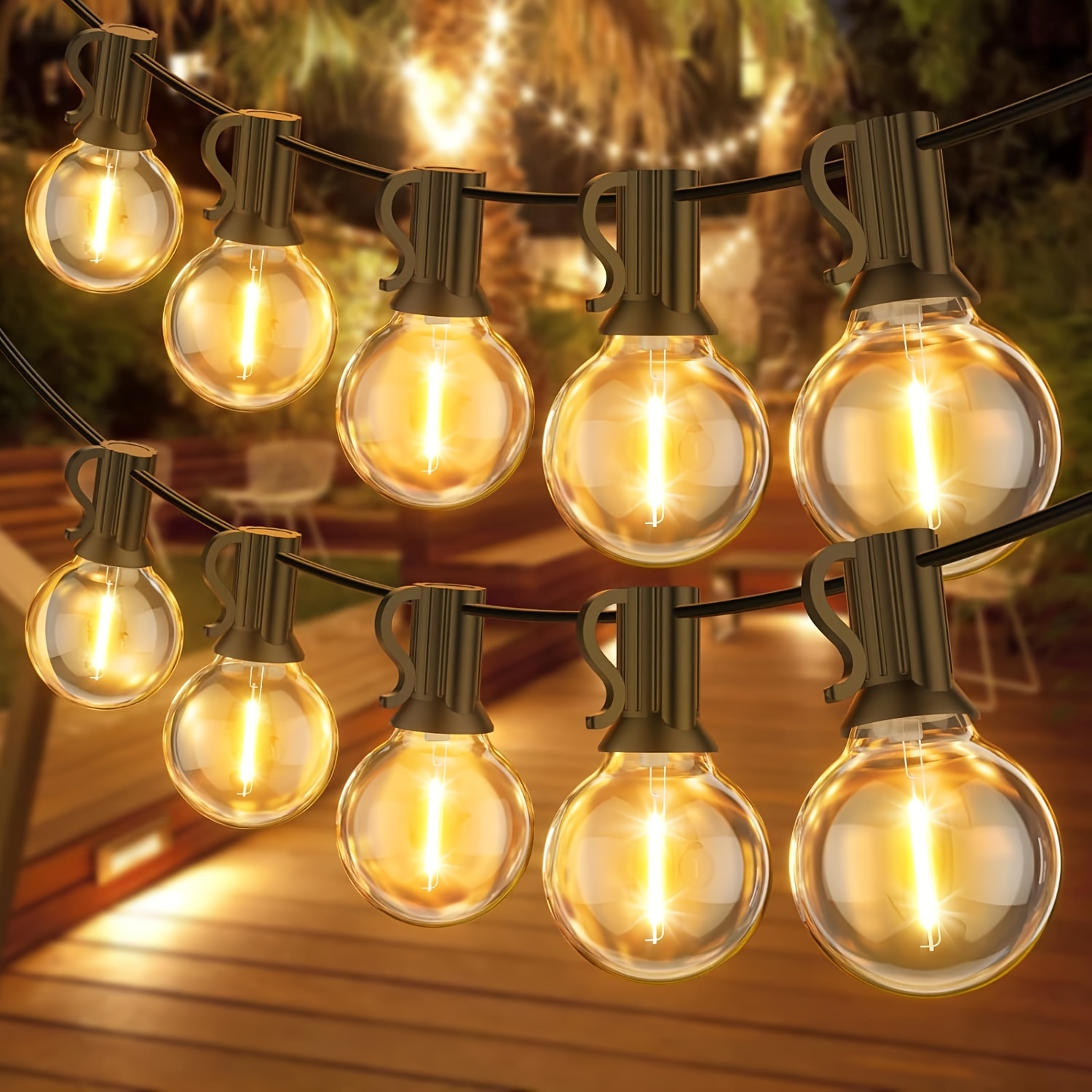 

G40 Outdoor String Lights 20 Led Bulbs 41ft Waterproof White Lighting For Anniversary, Plastic Material, European Standard Plug, 220v-240v Patio Garden Festive Atmosphere Lighting (no Remote Control)