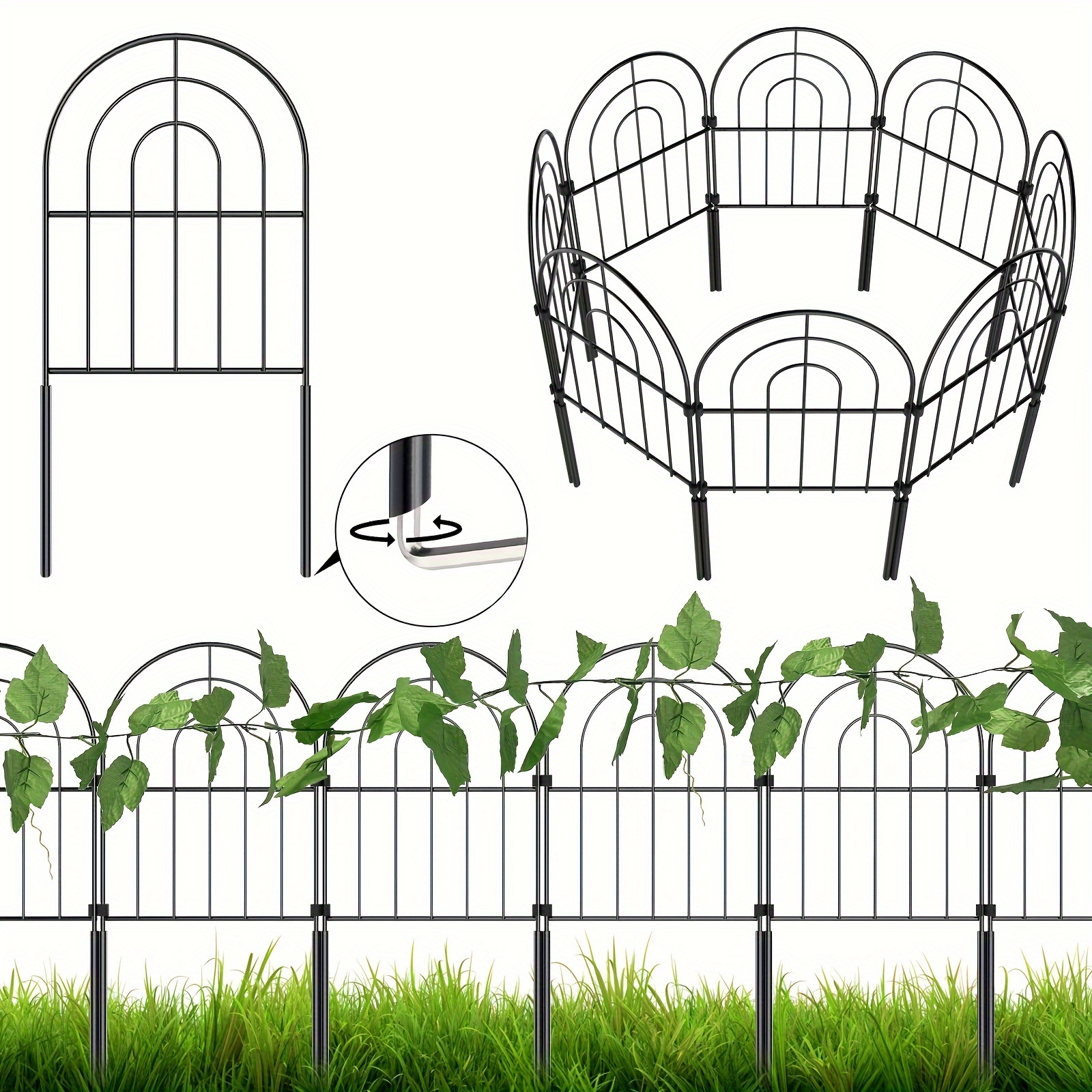 Paquete de 10 vallas de barrera de animales, valla decorativa de jardín sin  excavación, valla de defensa metálica a prueba de óxido, valla bloqueadora