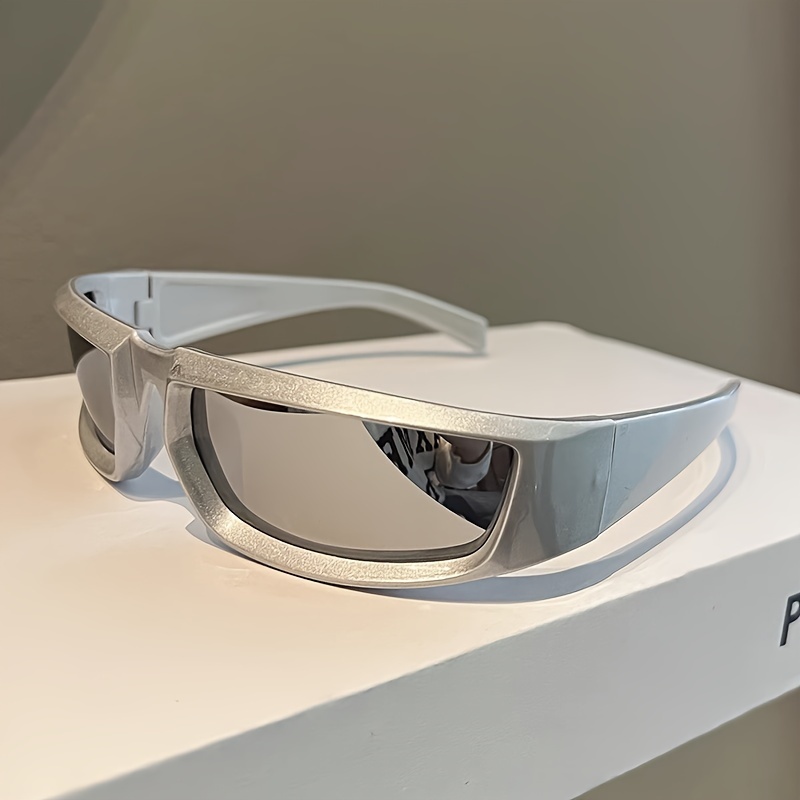 Y2k Futuristic Cool Sci fi Wrap Around Rectangle Sunglasses - Temu