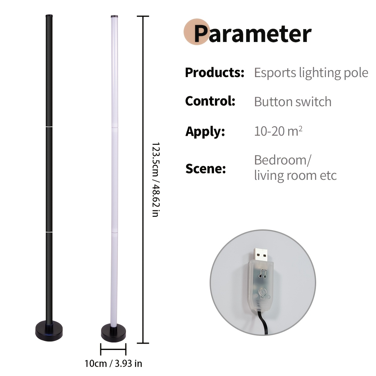 TEMU Smart Rgb Led Corner Floor Lamp - Supports App & Remote Control, Multiple Dynamic Scenes, Music Sync, Timer Function, Usb Powered, Suitable For