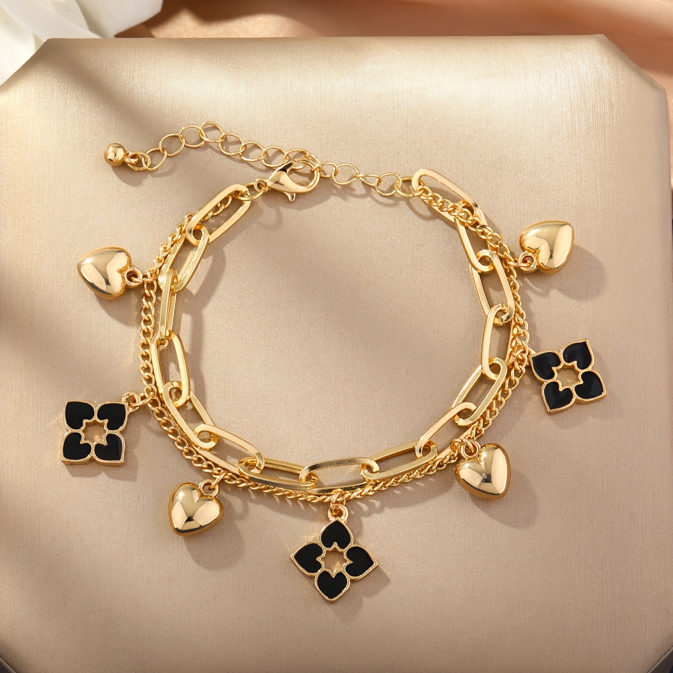 TEMU Bracelet double couche de cœur à avec émail goutte à goutte, pour filles et femmes