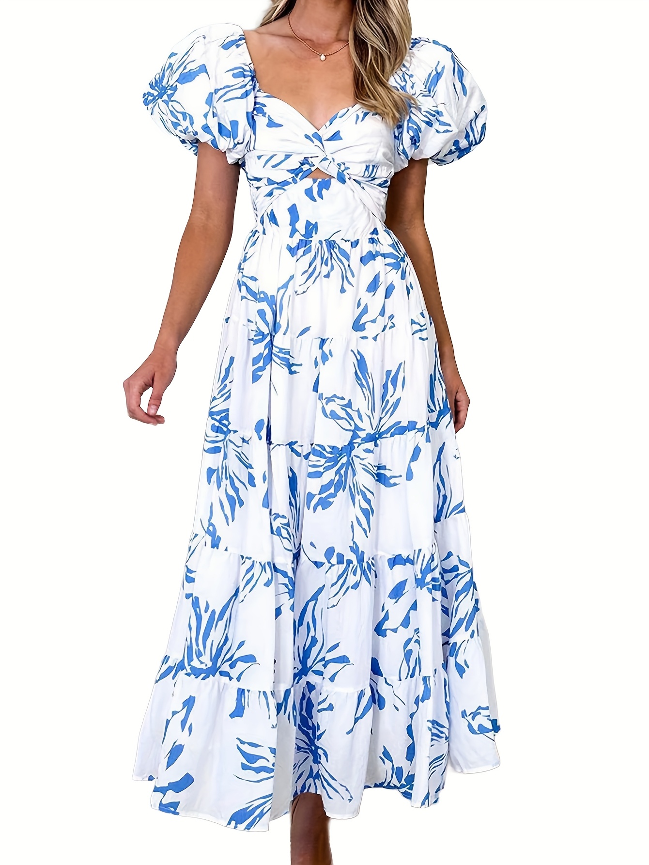 green emerald velvet dress PRETTYGARDEN Womens Summer Puff Short Sleeve Maxi Dress Square Neck Sm