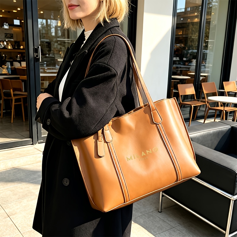 TEMU Italian Logo Women's Tote Bag, Large Capacity Durable And Aesthetic Shoulder Bag, Suitable For Daily And Carrying, Recommended For Gifting