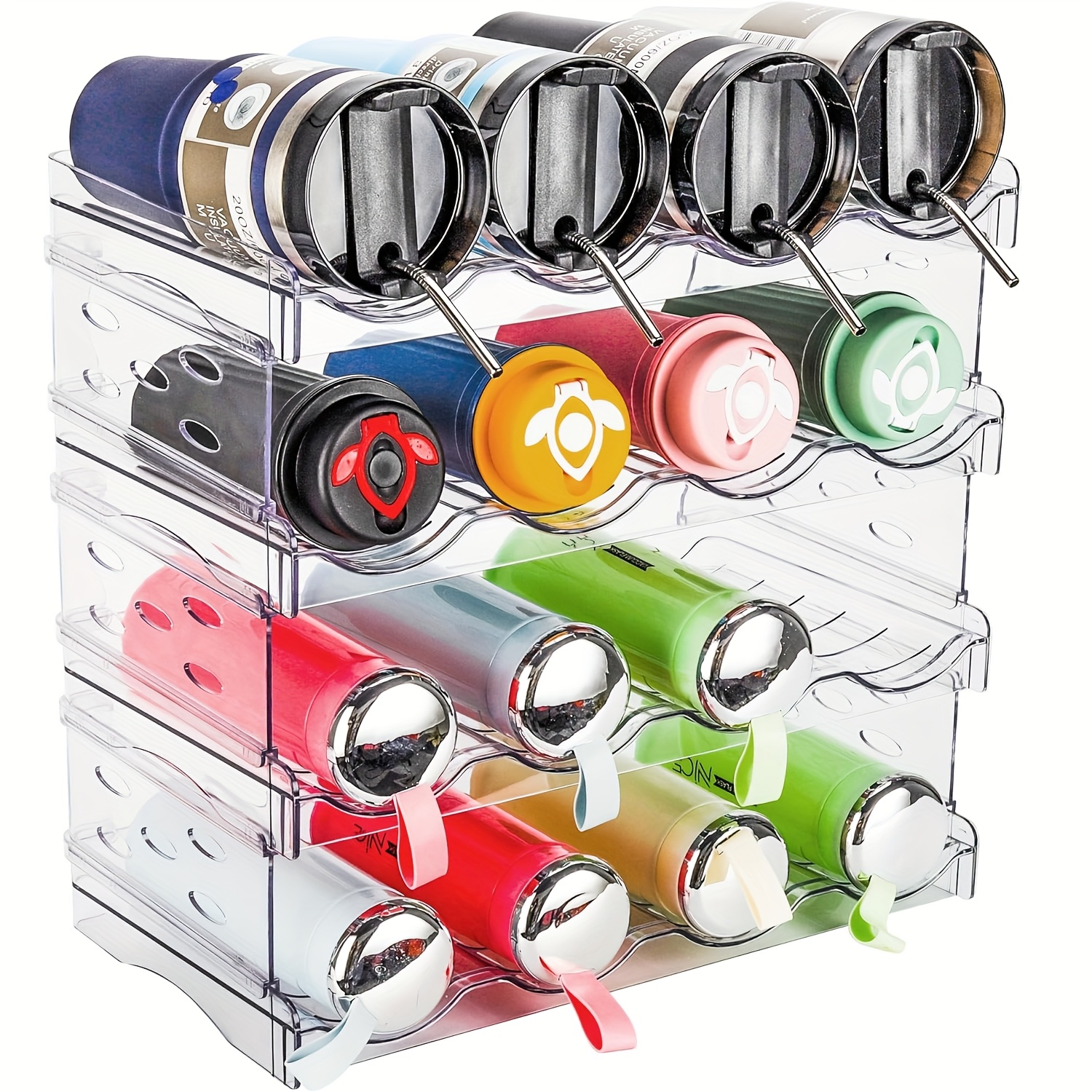 TEMU Four-tier Water Bottle Organizer That Stacked, Featuring Spacious Compartments For Kitchen Use, Designed To In Cabinets, And Of To 16 Bottles For Organization And Storage