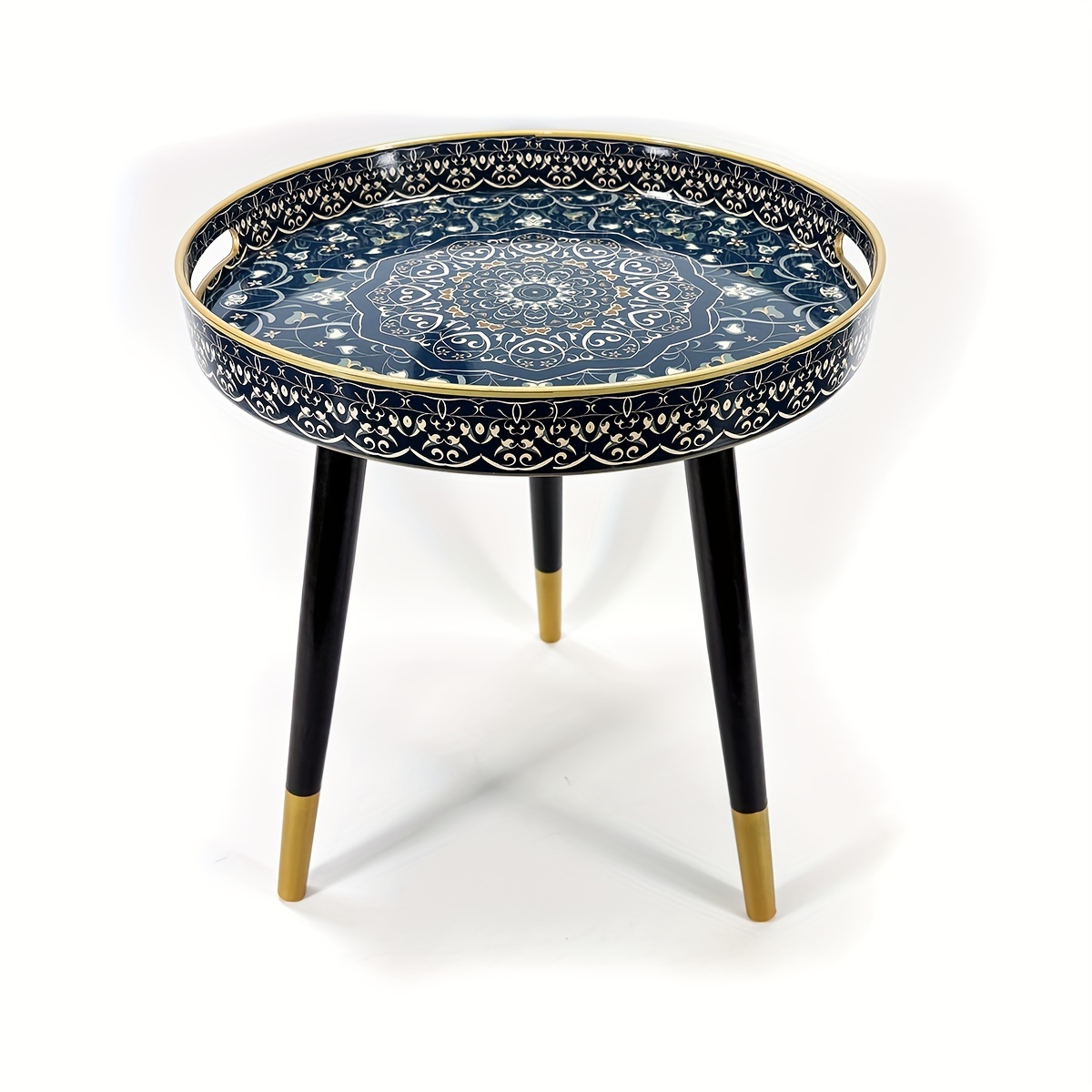 TEMU -chic Round Coffee Table Tray With Handles - Versatile Side Table For & Relaxation, Decor Accent