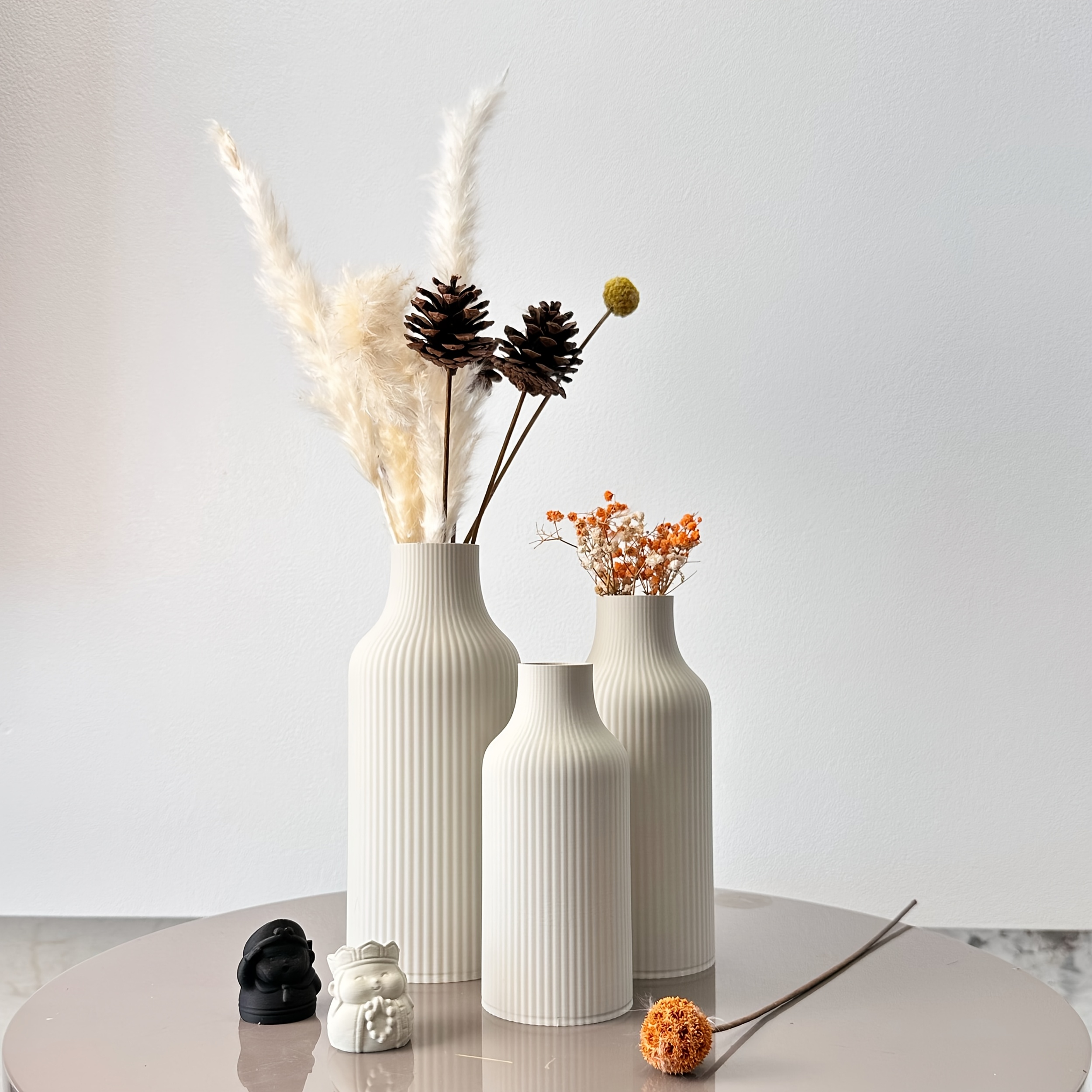 Image of Elegant 3pcs Art Vase Set, Options, Dried Flower Vase - Classic Striped Design, Suitable For Fresh And Dried Flowers, Perfect For Living Room, Entrance, And Bedroom Decor