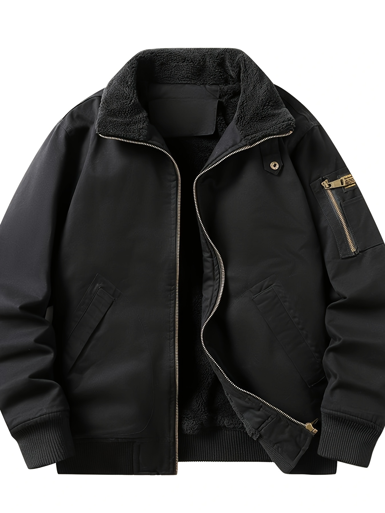 Herren-Winter-Bomberjacke mit Fleecefutter Leichte Thermische Isolierung,  Stehkragen und Reißverschluss vorne, 100% Polyester Arbeitskleidung Stil