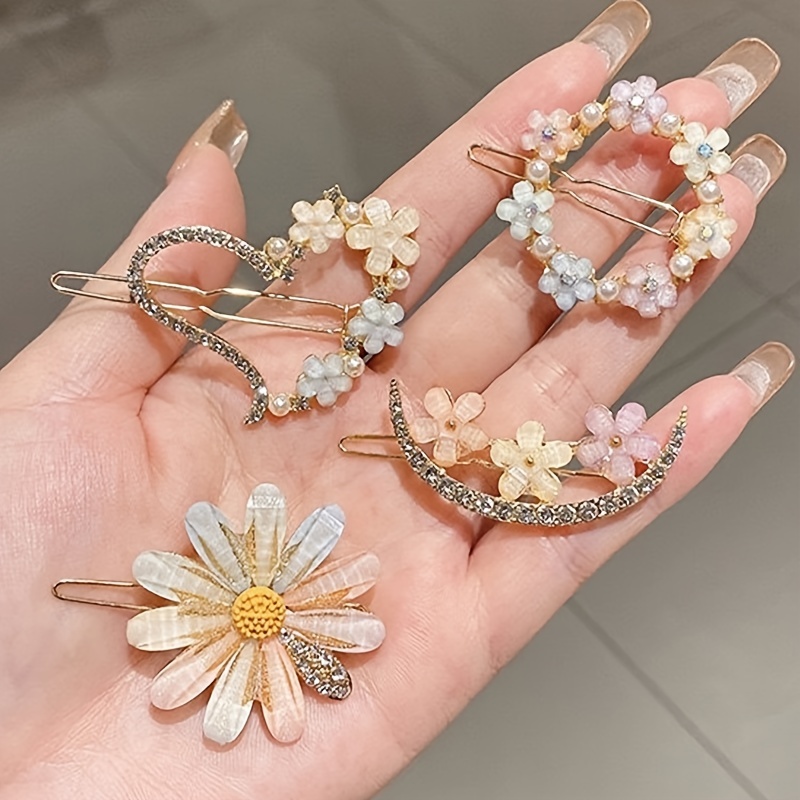 

4pcs Set Elegant Floral Hair Clips - Alloy, Mermaid Theme, No Batteries Required - Chic Accessories For Women And Girls