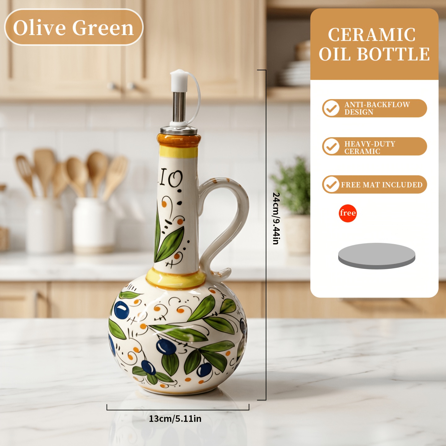 Temu – TEMU Fair Hand-painted Green Underglaze Ceramic Set – Anti-drip, Leak-proof Kitchen Dispensers