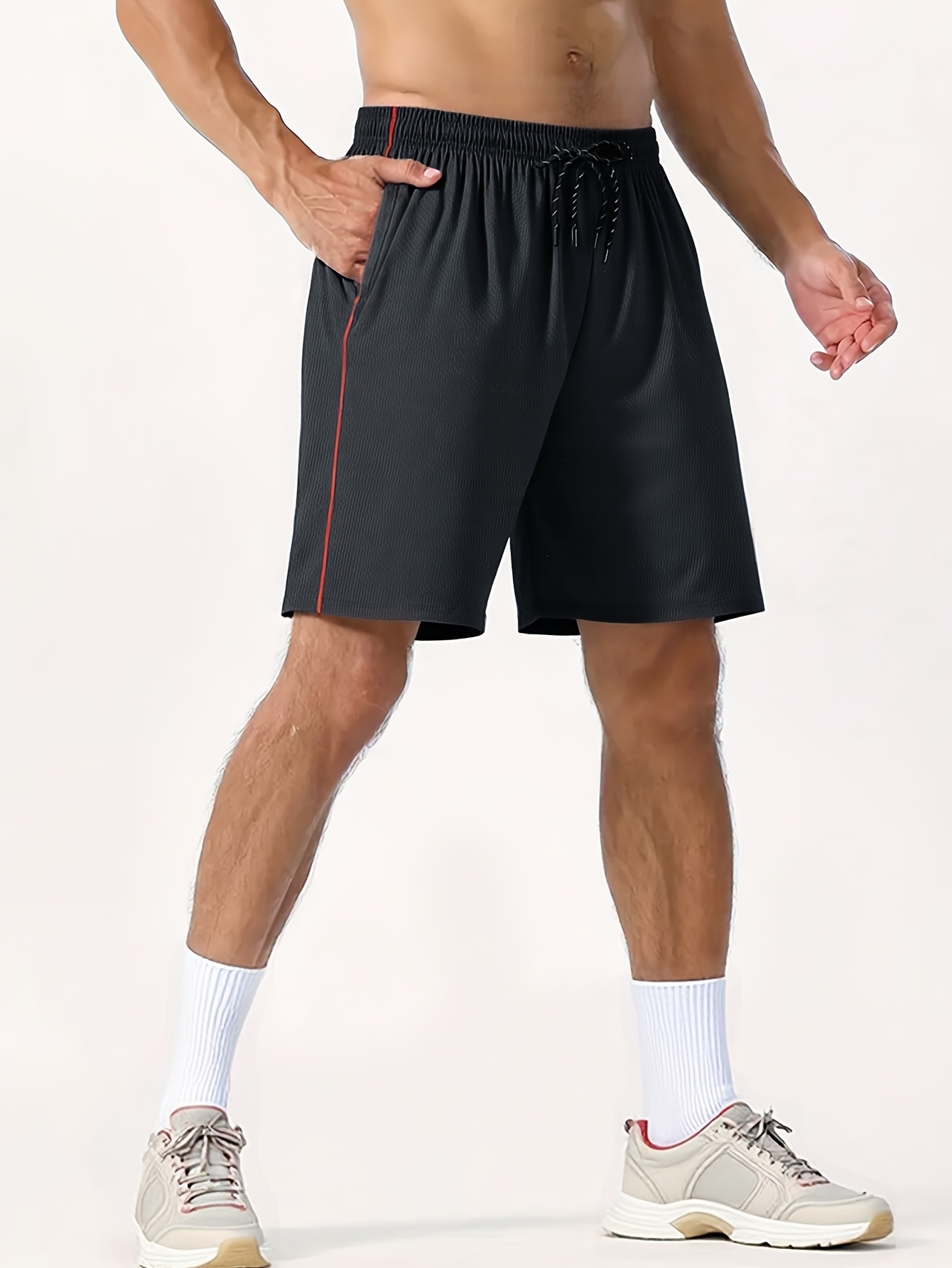 Large Size Men's Spliced Color-Blocking Quick-Drying Shorts, 2 Pockets with Elastic Waist Rope Design, Men's Fitness Sports Outdoor Casual Wear, PLUS SIZE