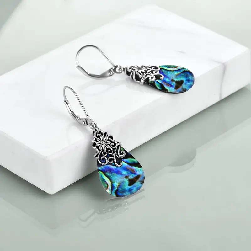 abalone shell   teardrop drop dangle earrings sterling silver vintage leverback earrings Product details 0