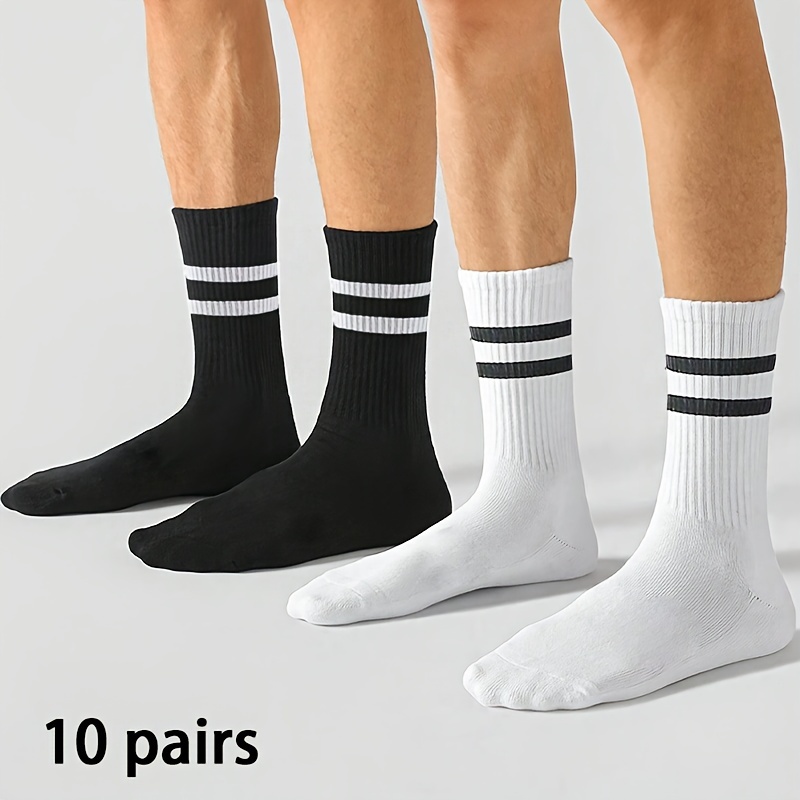 

Nektom 10pcs Men' Crew Socks - Breathable, Comfortable Polyester & Spandex , & White With Stripes, Mid-calf, Casual, Combination