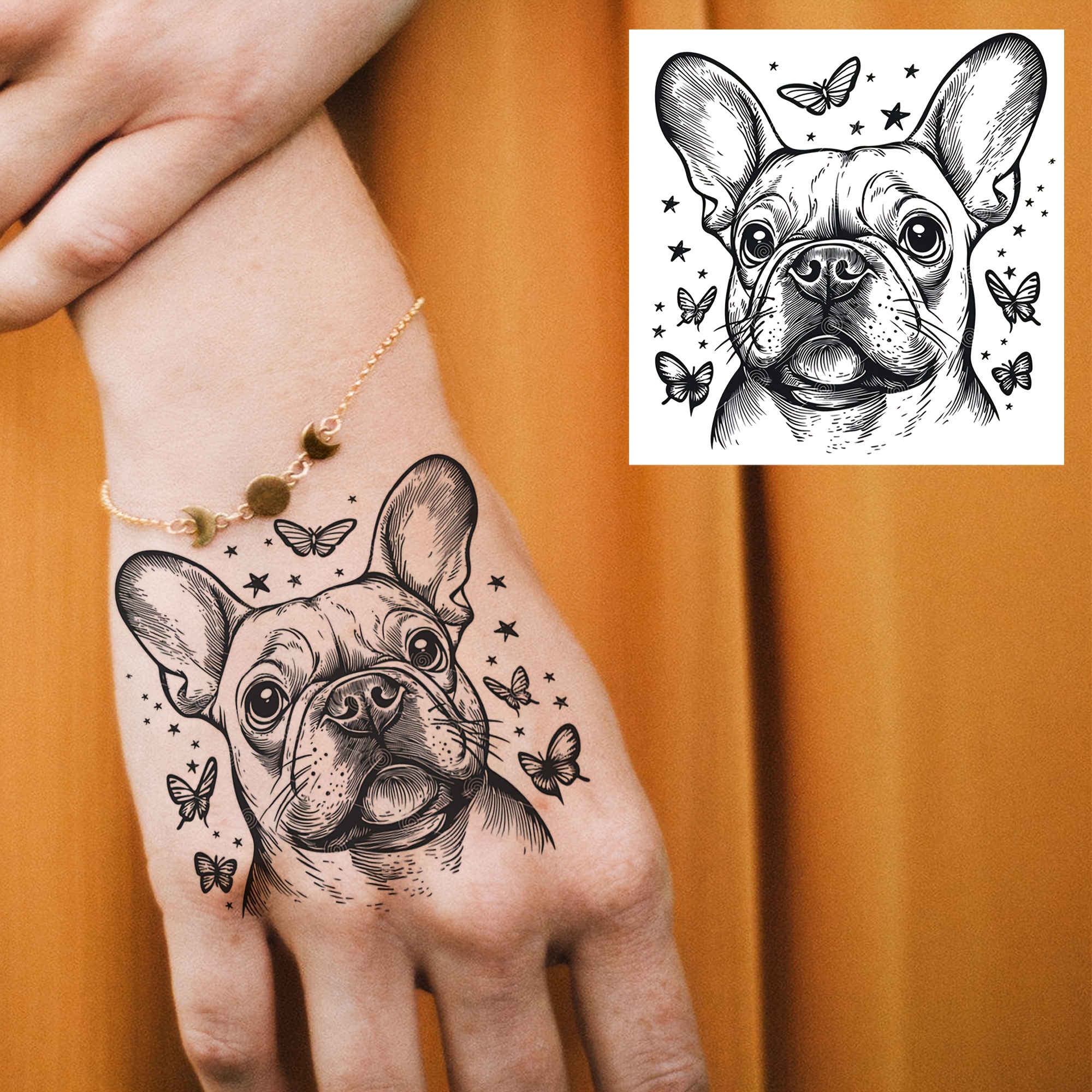 1 Sheet French Bulldog & Temporary Tattoos Suitable For , Waterproof Realistic Fake Tattoo Stickers With Frenchie Designs, Long Lasting Body For Parties, Festivals, For Hands, , Legs, Thighs
