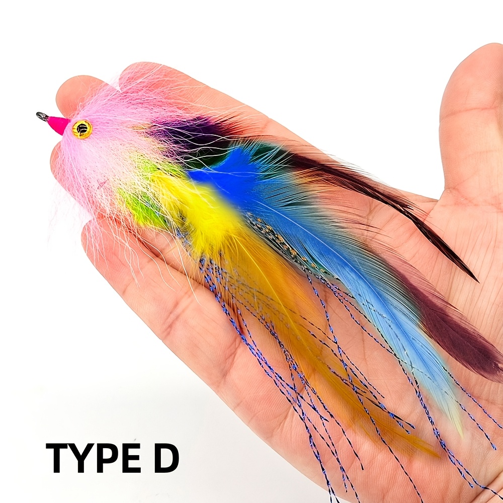 1pc Tassel PE Fiber * Fly Fishing Lure with 3D Fish Eye, Large Streamer,  Fly Fishing Bait for Saltwater Sea Fishing, High Carbon Steel Hook,  Suitable for Trout * Pike, Perch, Mixed Colors, Size 2/0 ...