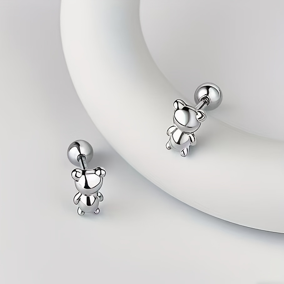 TEMU Pendientes de aro de oso 316, pendientes de oso bonitos, material de acero inoxidable bañado en oro, regalo de Navidad exquisito y adorable,